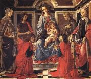 Sandro Botticelli The Madonna and Child Enthroned,with SS.Mary Magdalen,Catherine of Alexandria,John the Baptist,Francis,and Cosmas and Damian oil on canvas